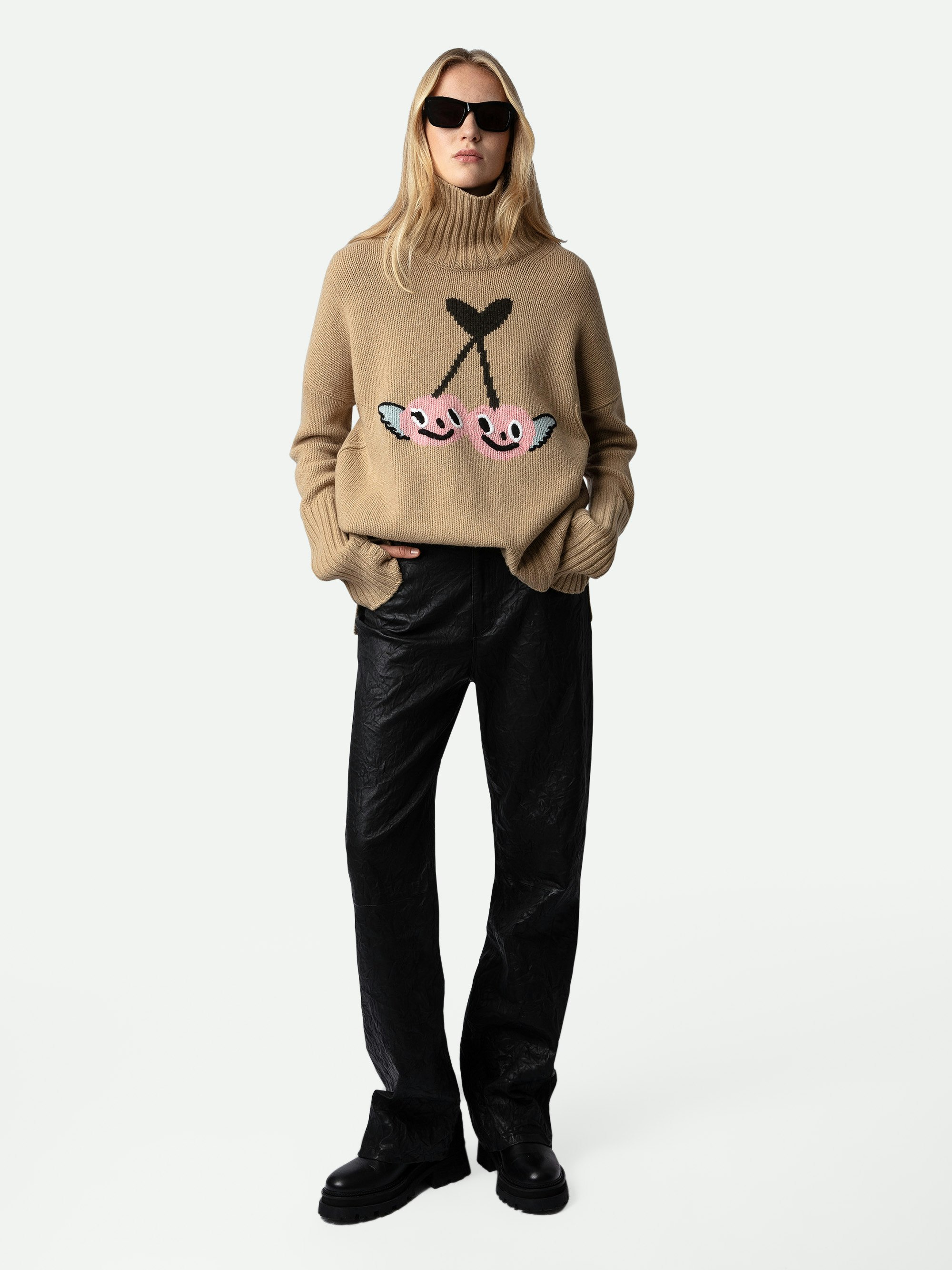 Alma Jumper 100% Merino Wool - Brown 100% merino wool mock-neck jumper with long sleeves and customised details designed by Humberto Cruz.