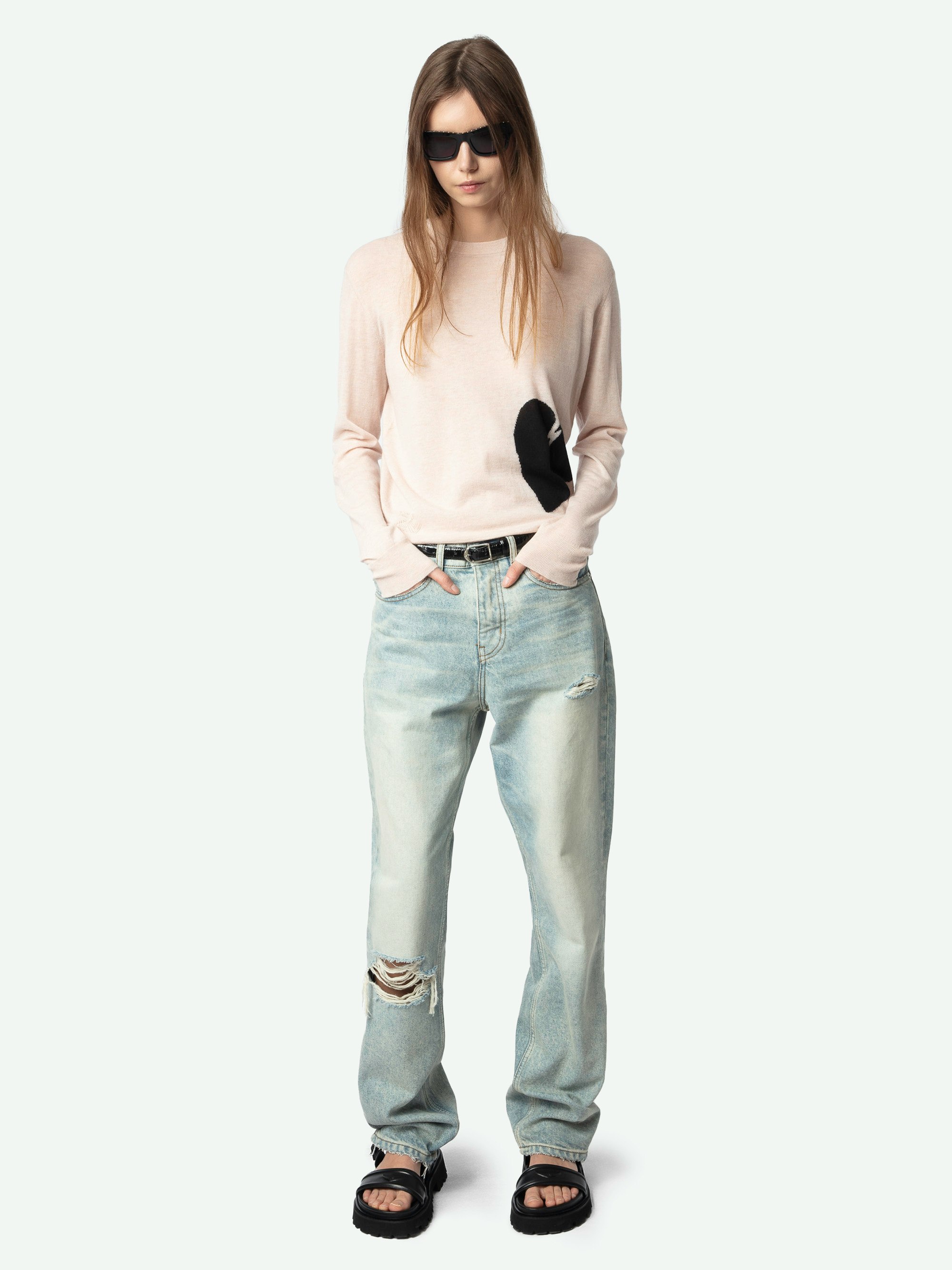 Pravis Jumper 100% Cashmere - Long-sleeved crew neck jumper with heart detail on the lower front.