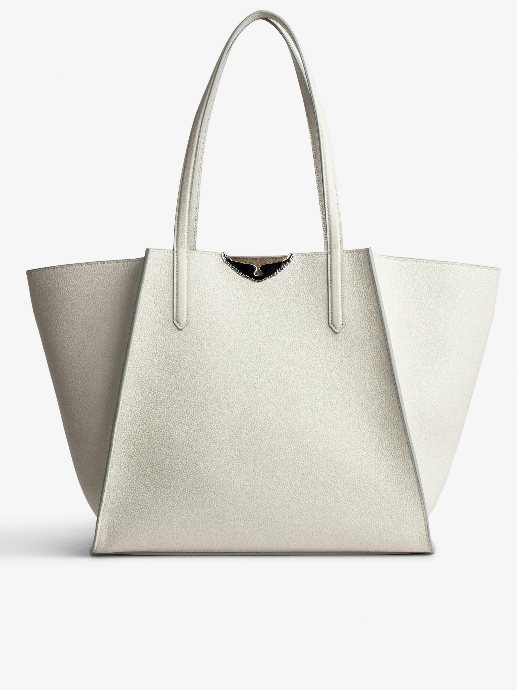 Le Borderline Bag - Women's  tote bag in ecru grained leather and beige suede with black lacquered wings