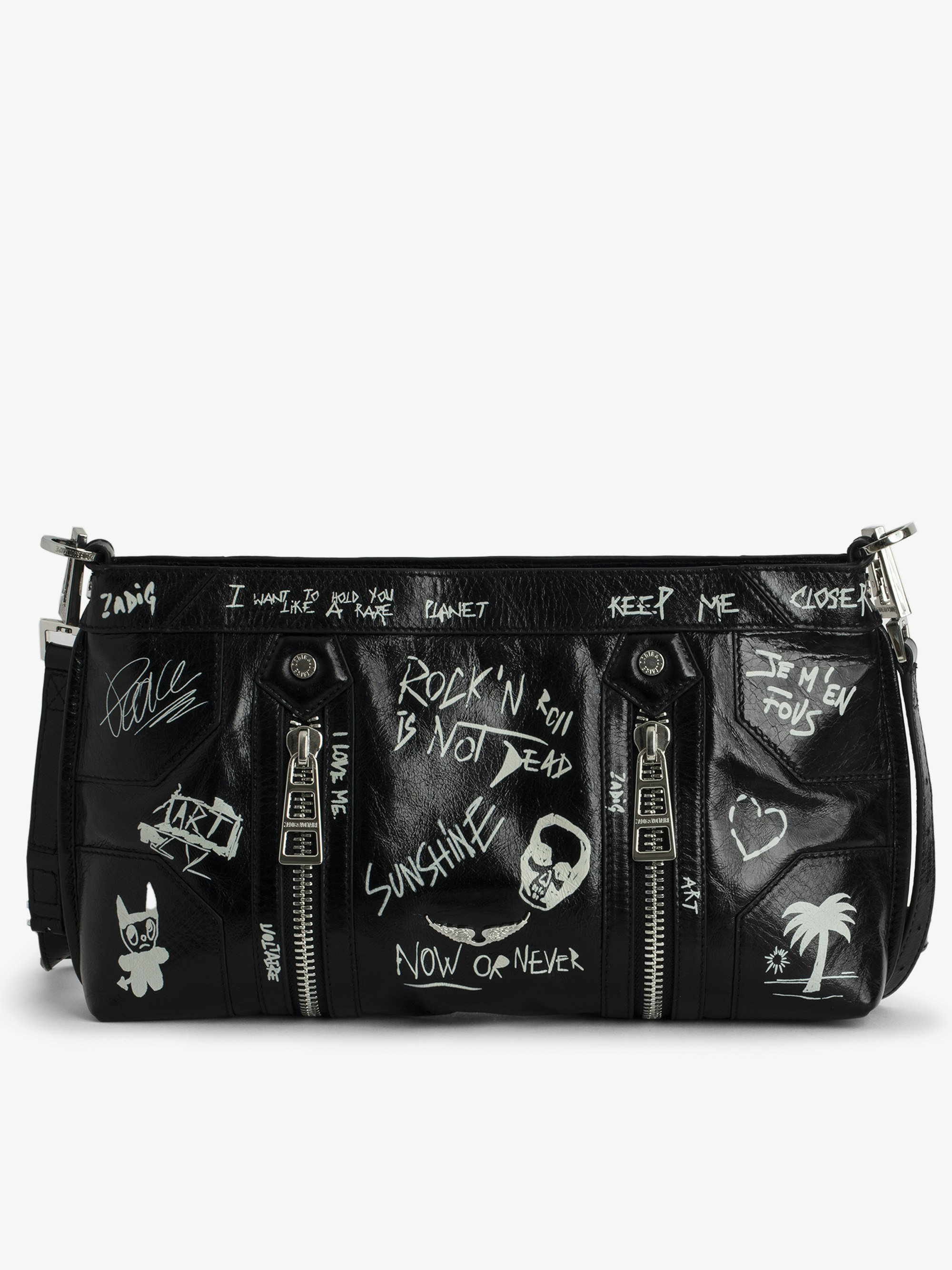 Bolso Sunny Moody - Bolso de piel barnizada efecto vintage con etiqueta, bandolera ajustable y las alas metálicas emblemáticas.