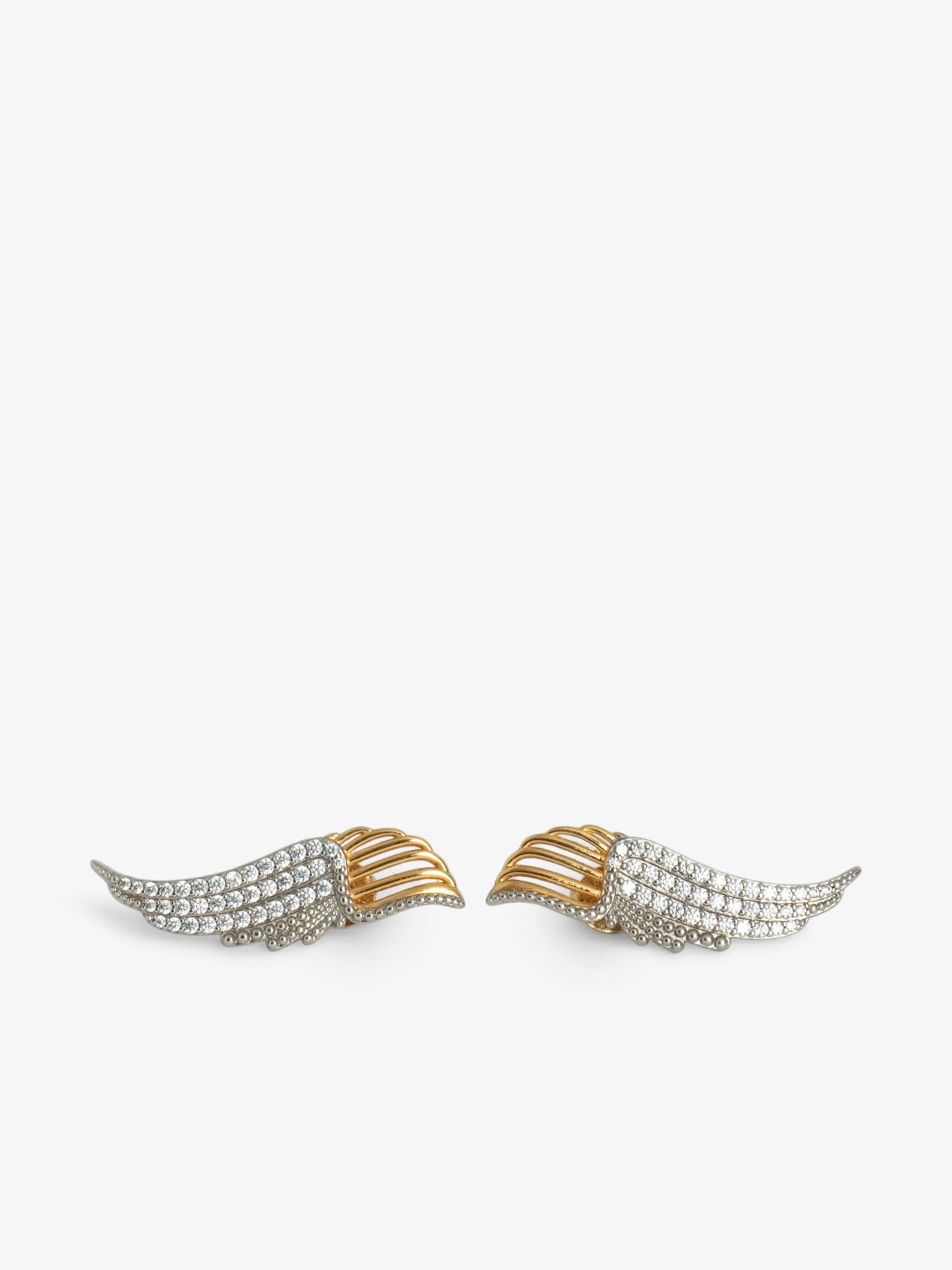 Rock Over Earrings - Wing-shaped earrings in gold-tone metal set with crystals.