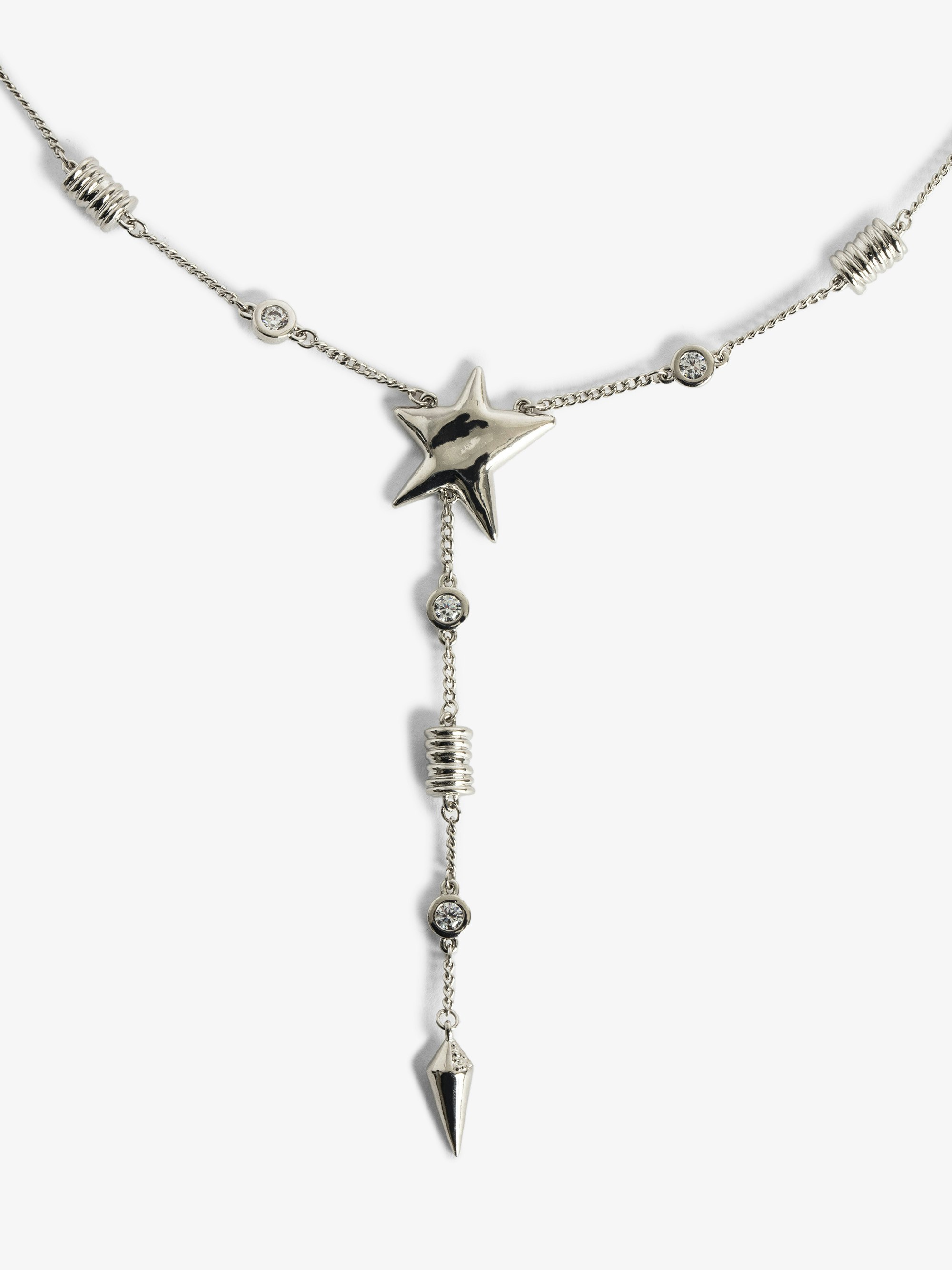 Rock Star Necklace - Long adjustable star necklace in silver-tone brass.