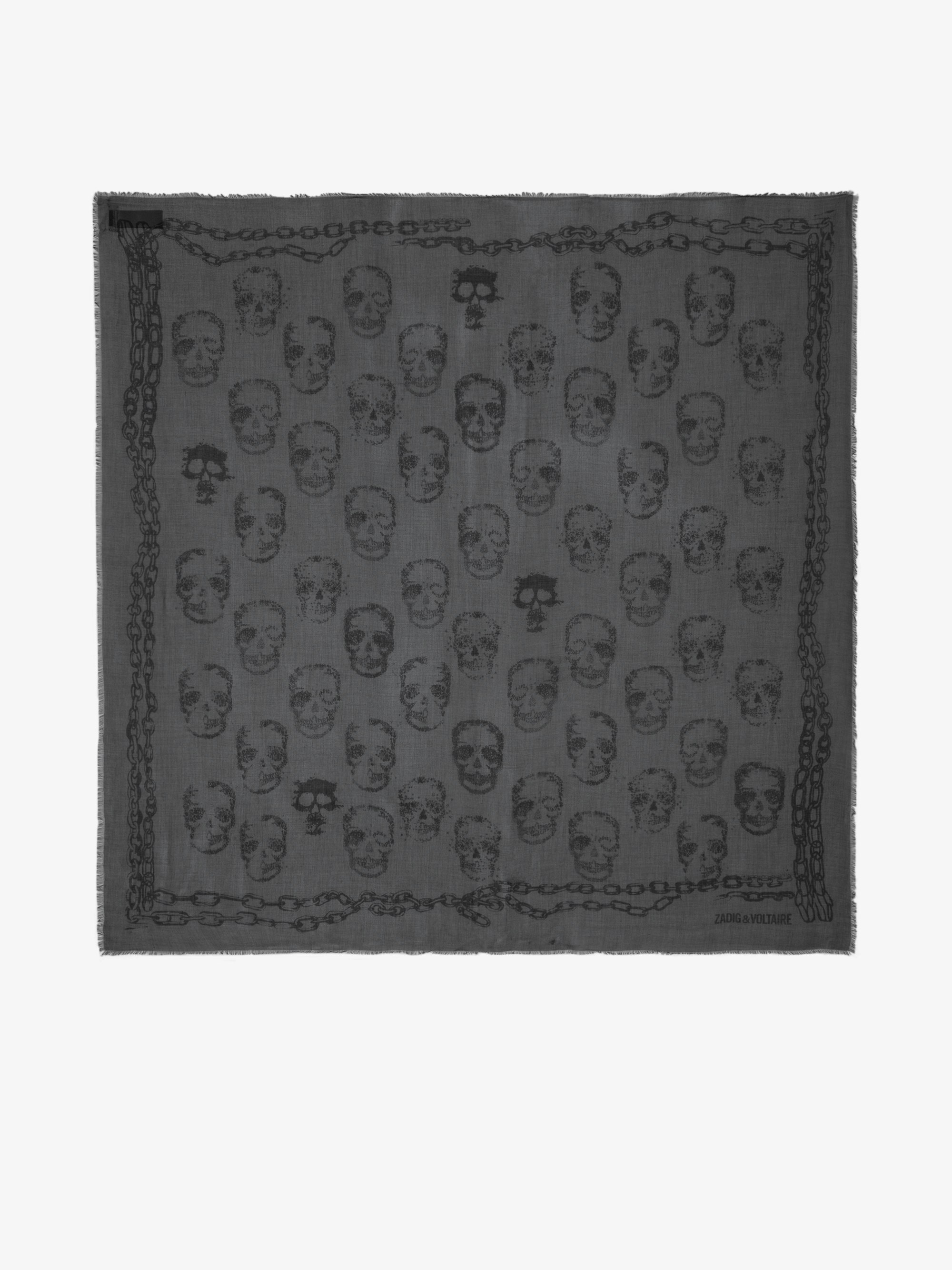 Kerry Scarf Skull 135 - Grey scarf with skull print.