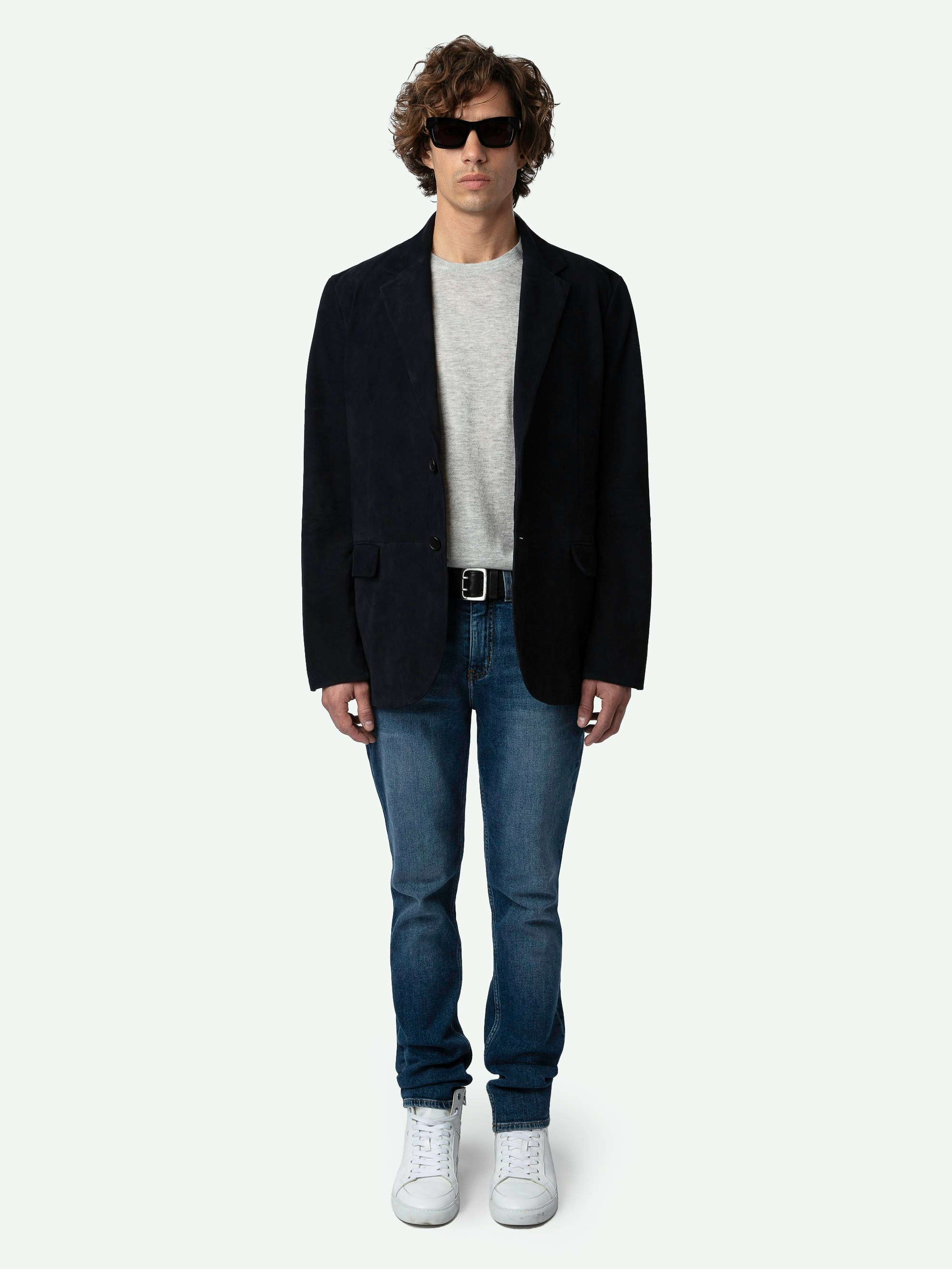 Blazer Valfried in Pelle Scamosciata - Blazer in pelle scamosciata blu navy.