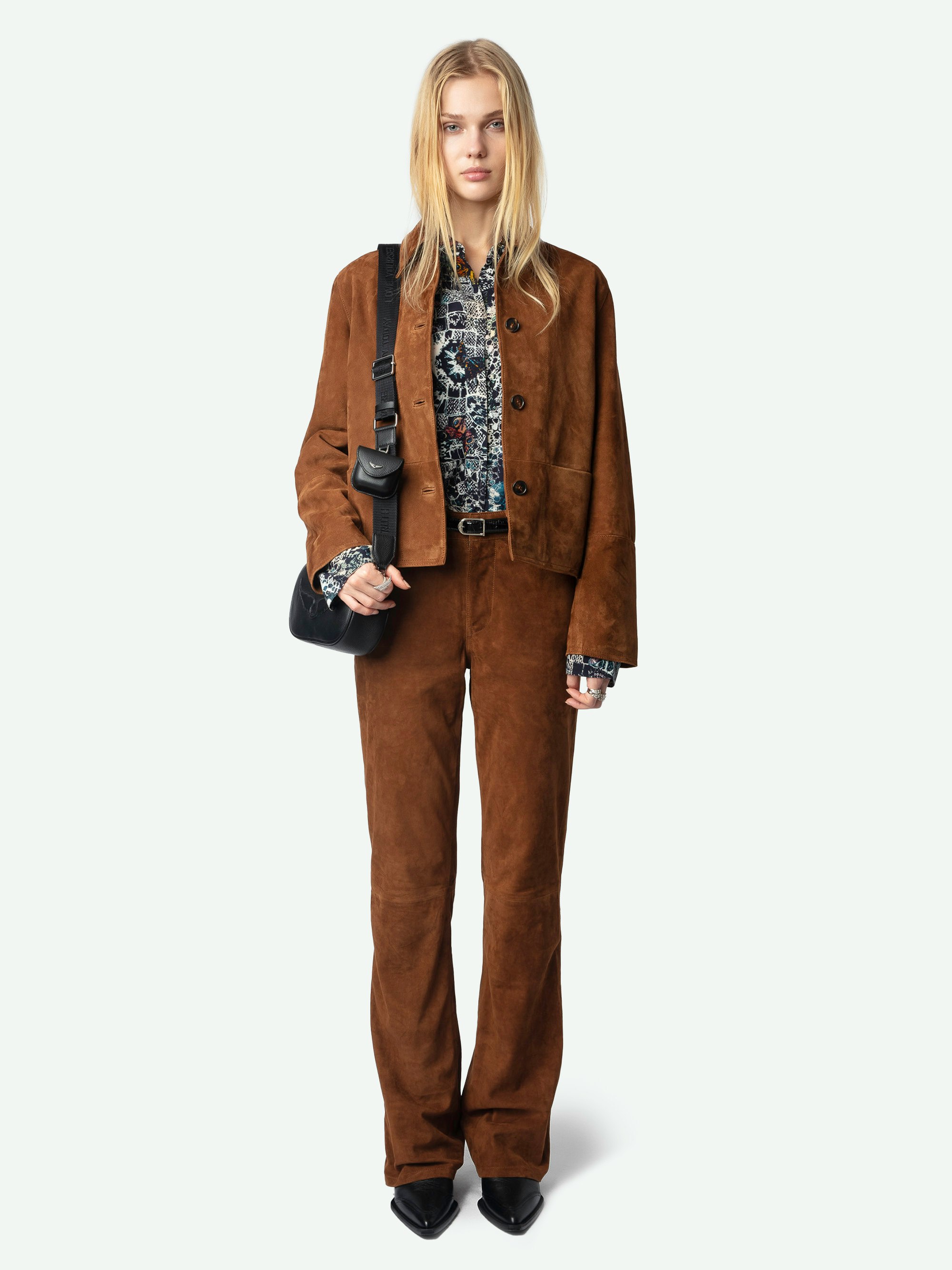 Pistol Suede Pants - Suede bootcut pants with multiple pockets.