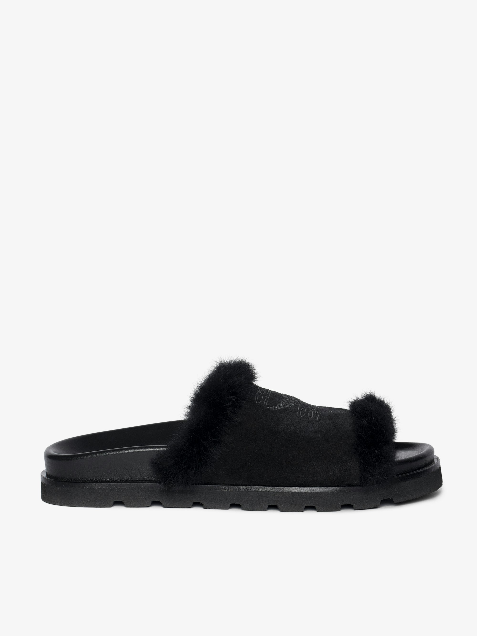 Teddy Bare Shearling Mules - Open mules in suede and shearling adorned with signature embroideries and fitted with comfortable anatomical soles.