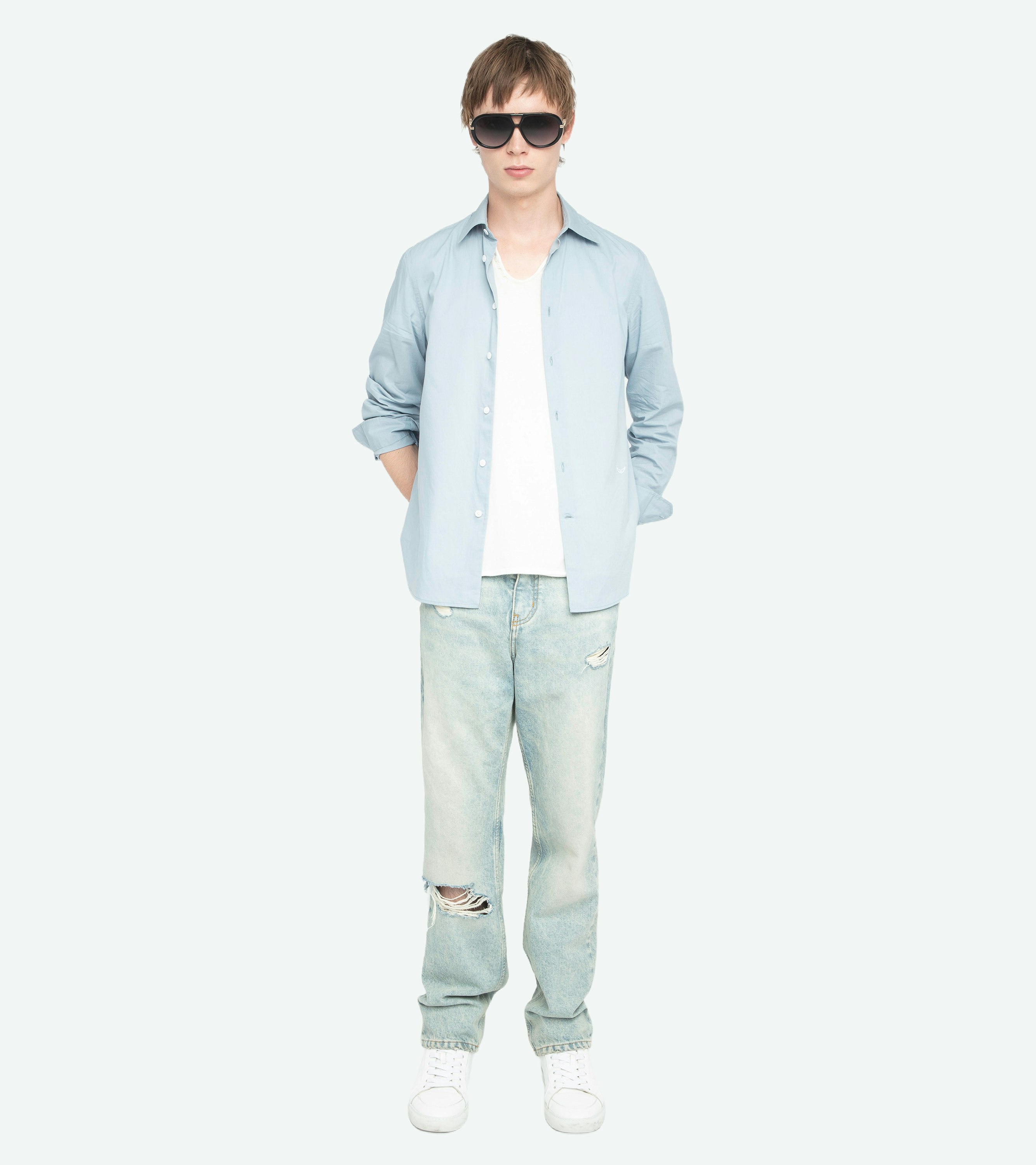 Sid Shirt - Cotton voile shirt with embroidered wings, long sleeves and button fastening.