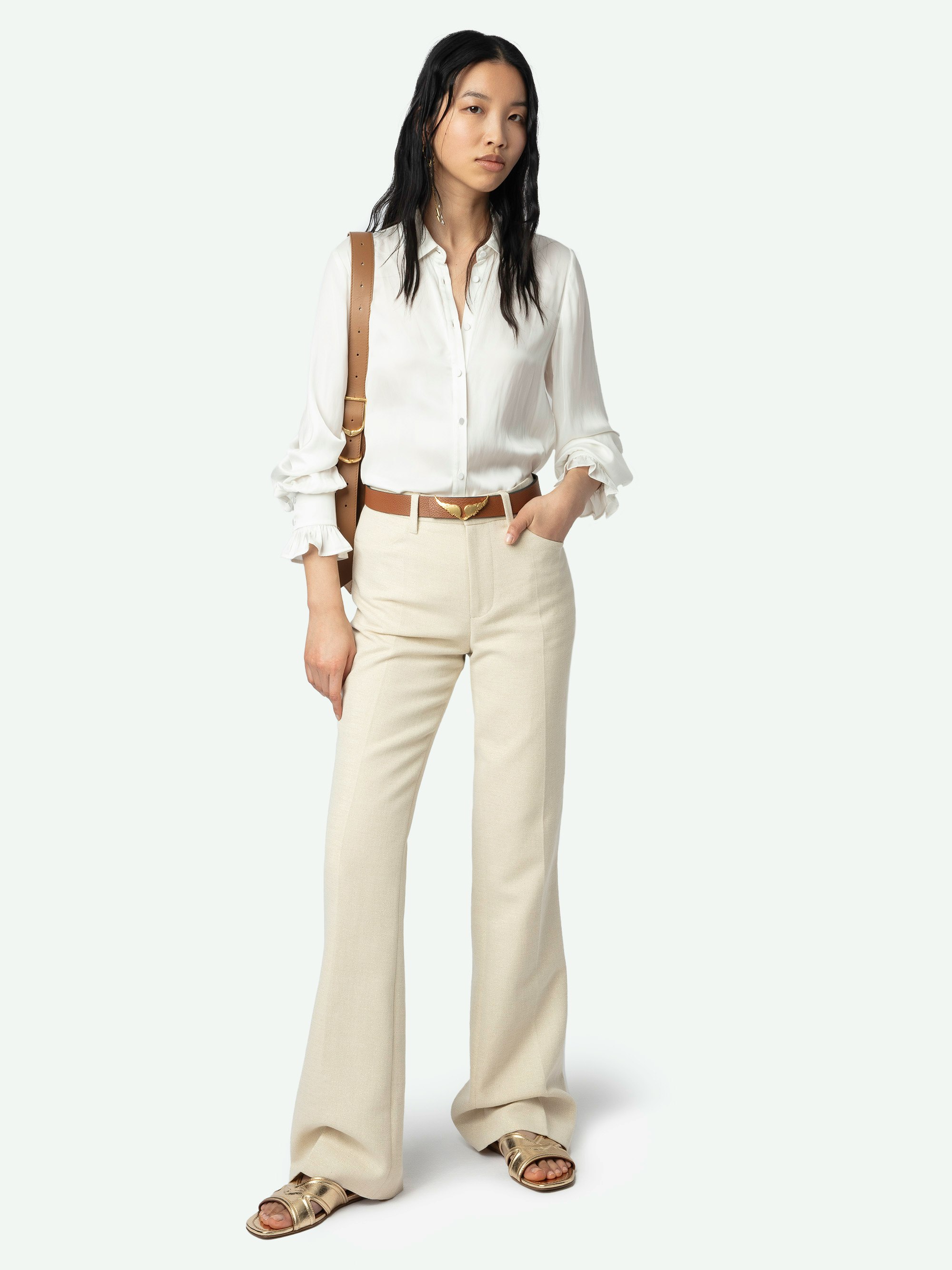 Pantalón Pistol - Pantalón de traje acampanado de algodón fantasía con bolsillos.