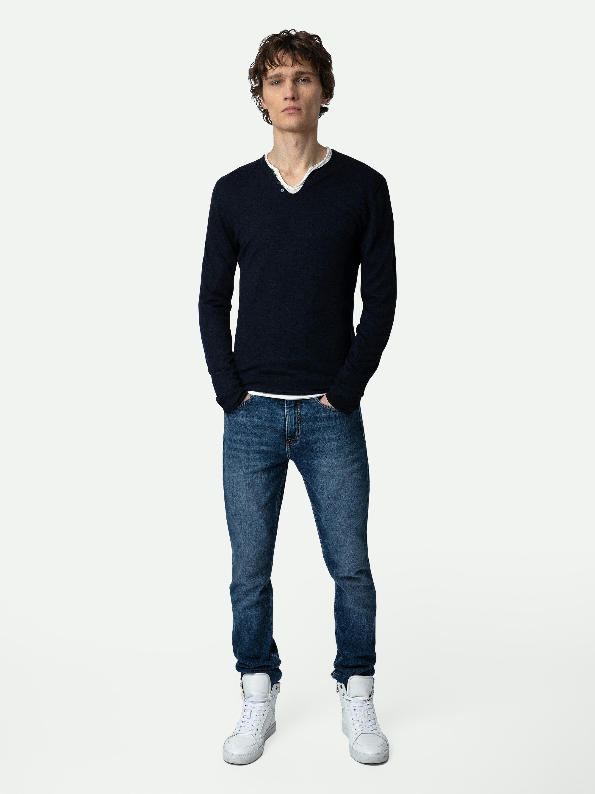 Pullover Monastir 100% Merinowolle - Pullover mit tunesischem Kragen aus 100% Merinowolle mit langen Ärmeln.
